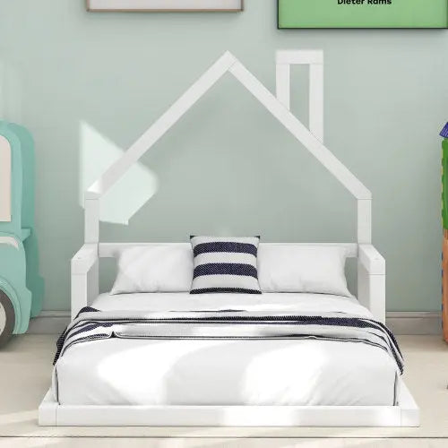 Twin Size Wood Floor Bed With House-shaped Headboard My Store