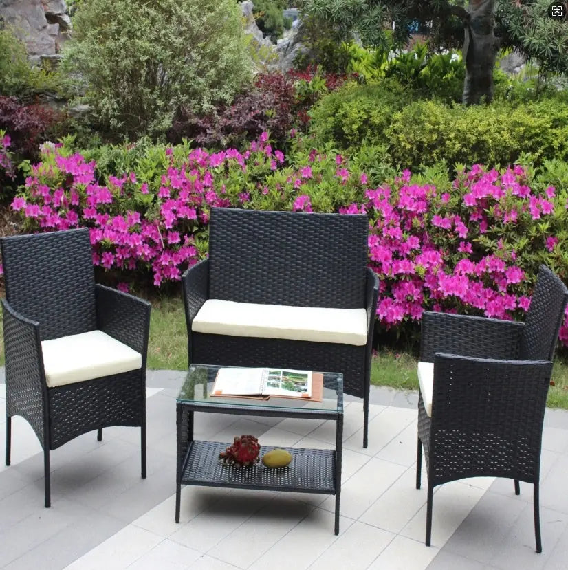 4PC Rattan Patio Set Outdoor Cushioned Wicker Sofa - Beige My Store