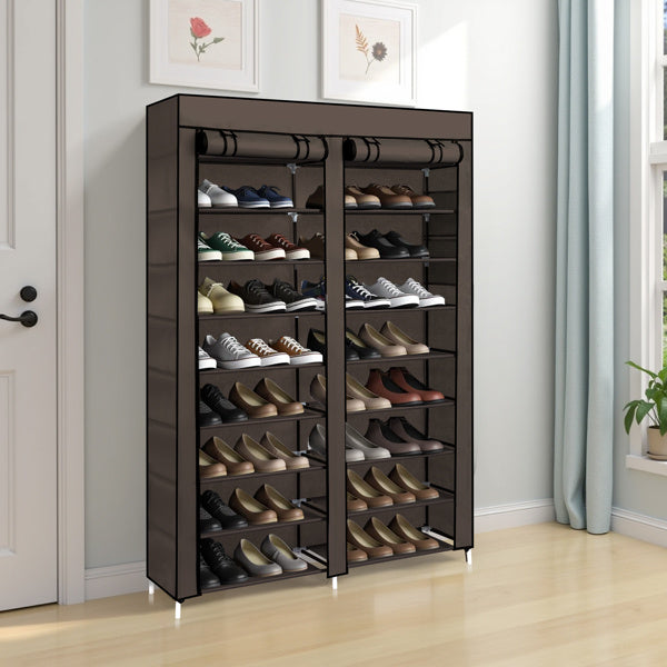 Double Row 10-ply Non-woven Shoe Cabinet- Brown Inkedjoy