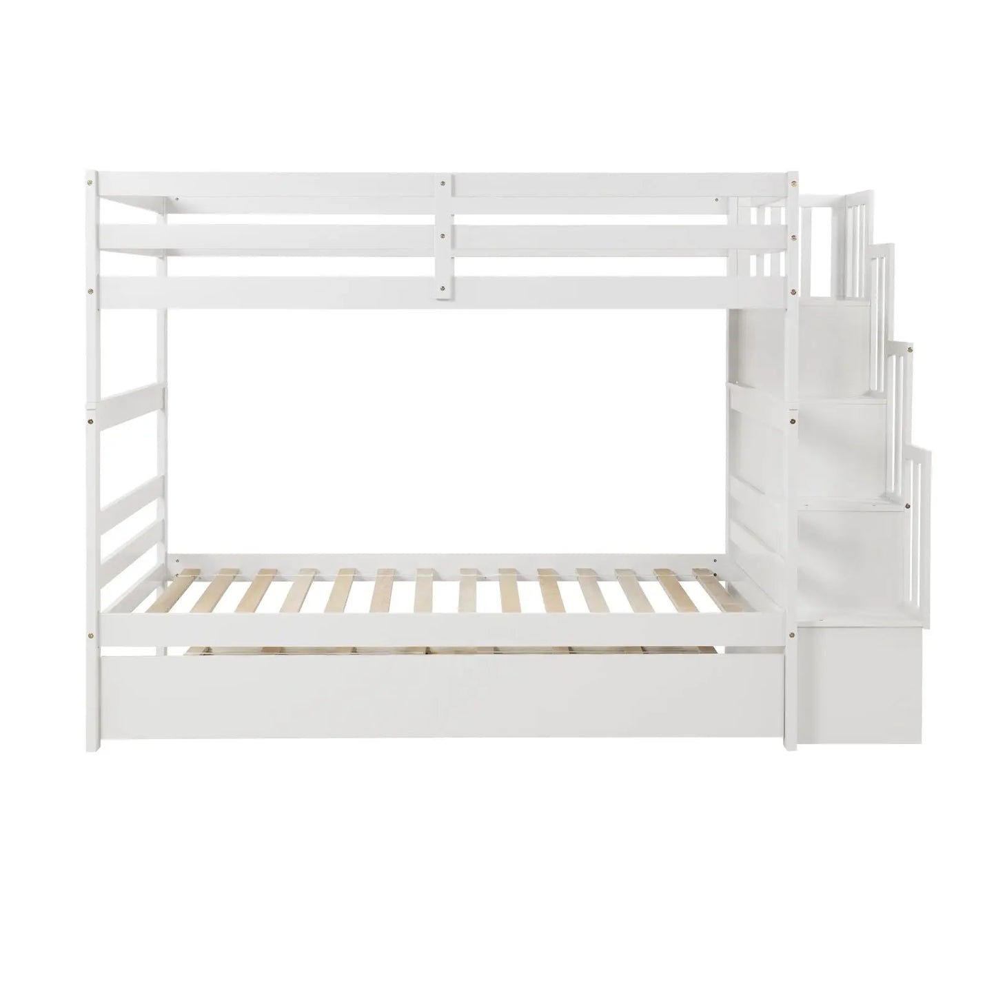 Twin Bunk Beds With Trundle & Stairway Storage In White Siesta