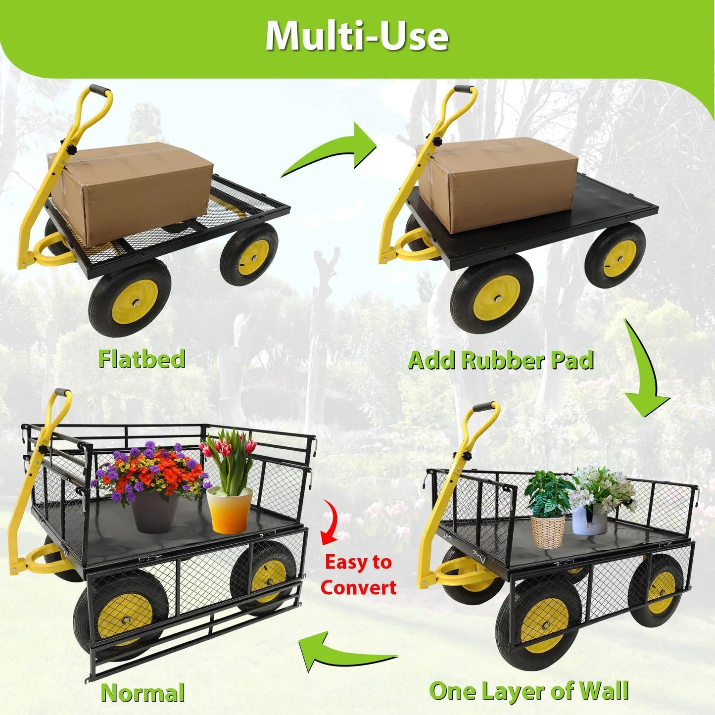Steel Garden Cart, Heavy Duty 1400 Lbs Capacity My Store