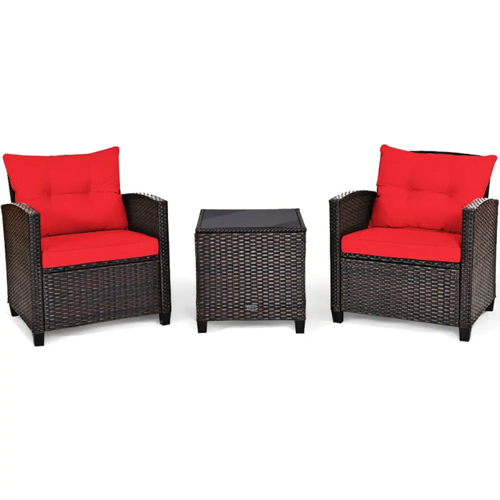 3 Pieces Rattan Patio Furniture Set With Washable Cushion My Store