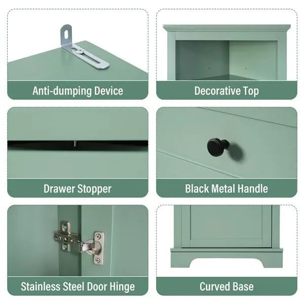 Green Triangular High Cabinet With 3 Drawers And Adjustable Shelves My Store