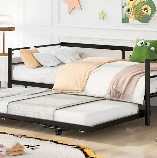 Double Metal Sofa Bed With Adjustable Wheels, Pop-up Wheels, Black My Store