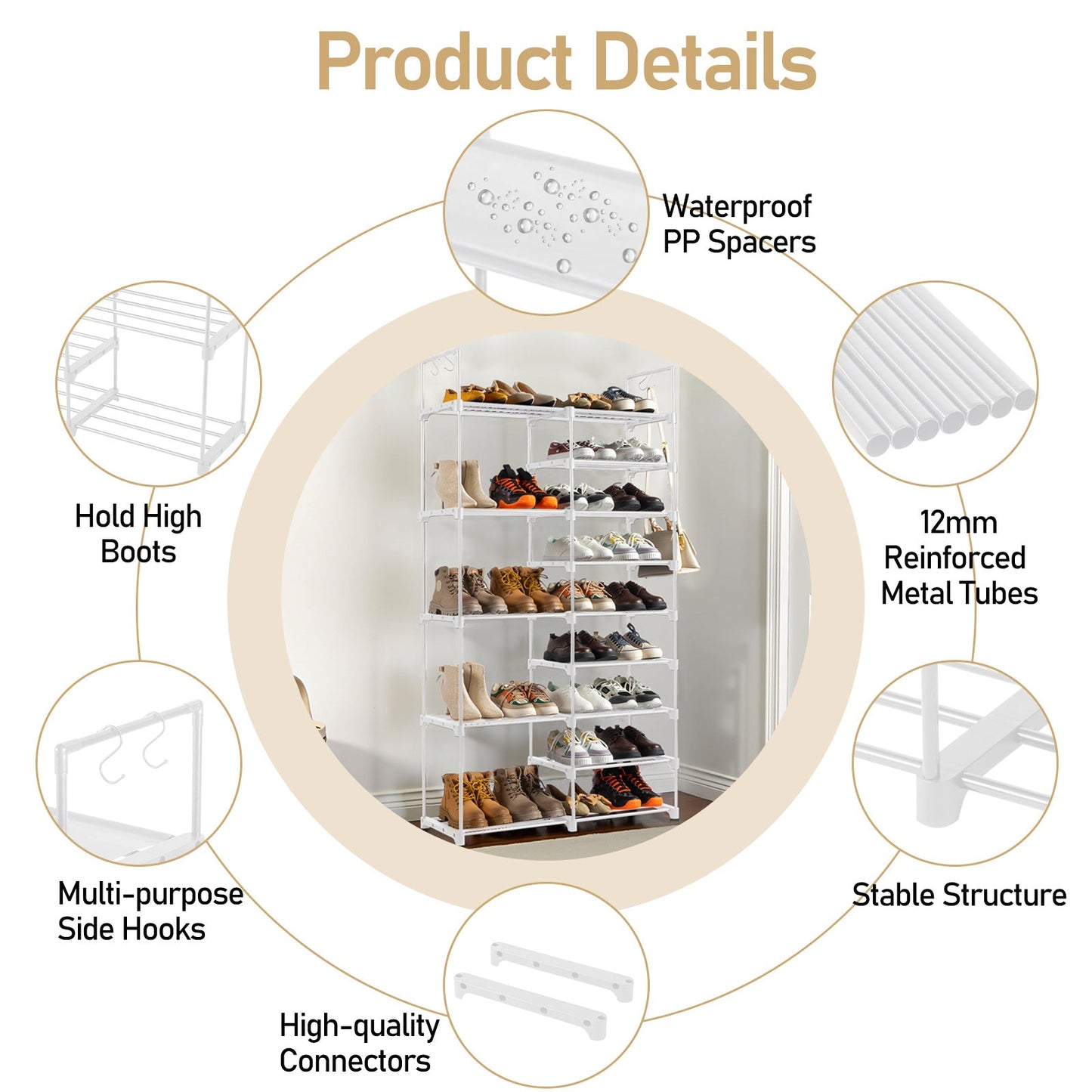 Double Row 9-Layer Shoe Rack With Handles White Inkedjoy
