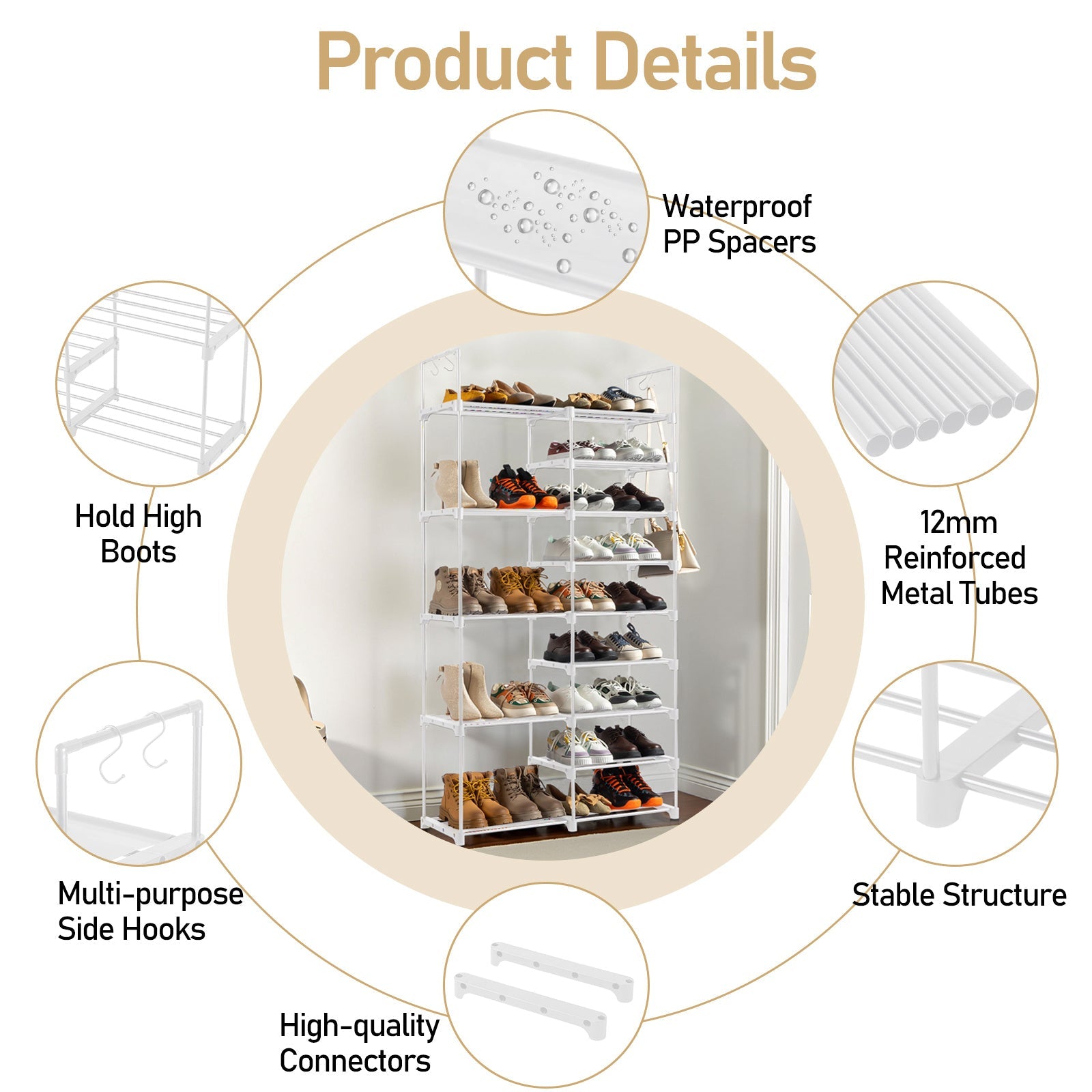 Double Row 9-Layer Shoe Rack With Handles White Inkedjoy