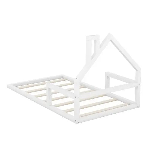 Twin Size Wood Floor Bed With House-shaped Headboard My Store