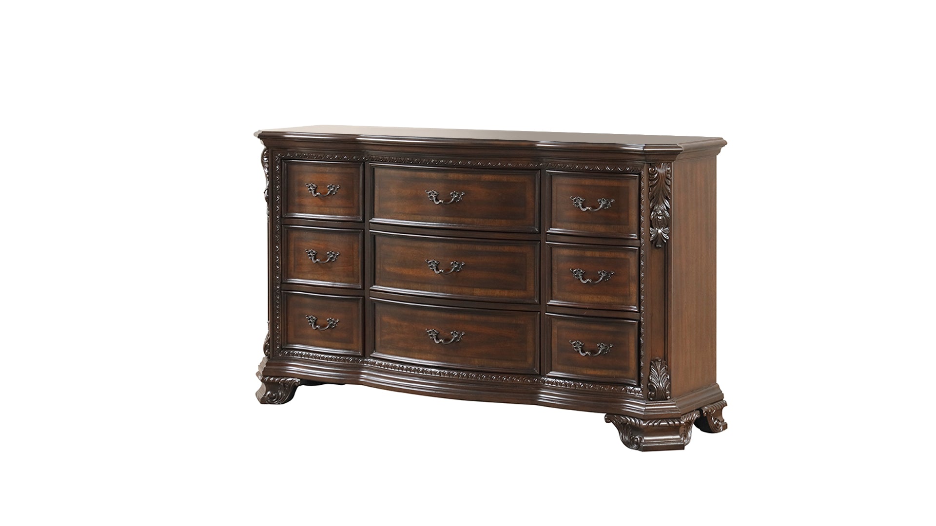 Traditional 4-Piece Queen Bedroom Set with Intricate Wood Carvings in Walnut Finish - Ohberri