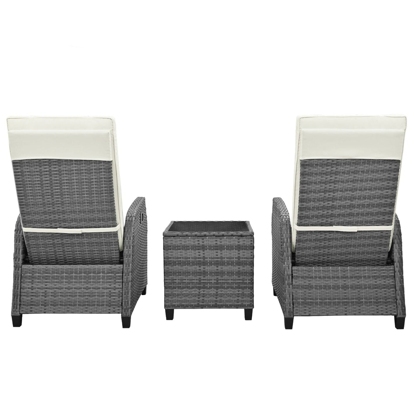 U Style Outdoor Rattan 2-Person Combo W Coffee Table, Adjustable For Courtyard Inkedjoy