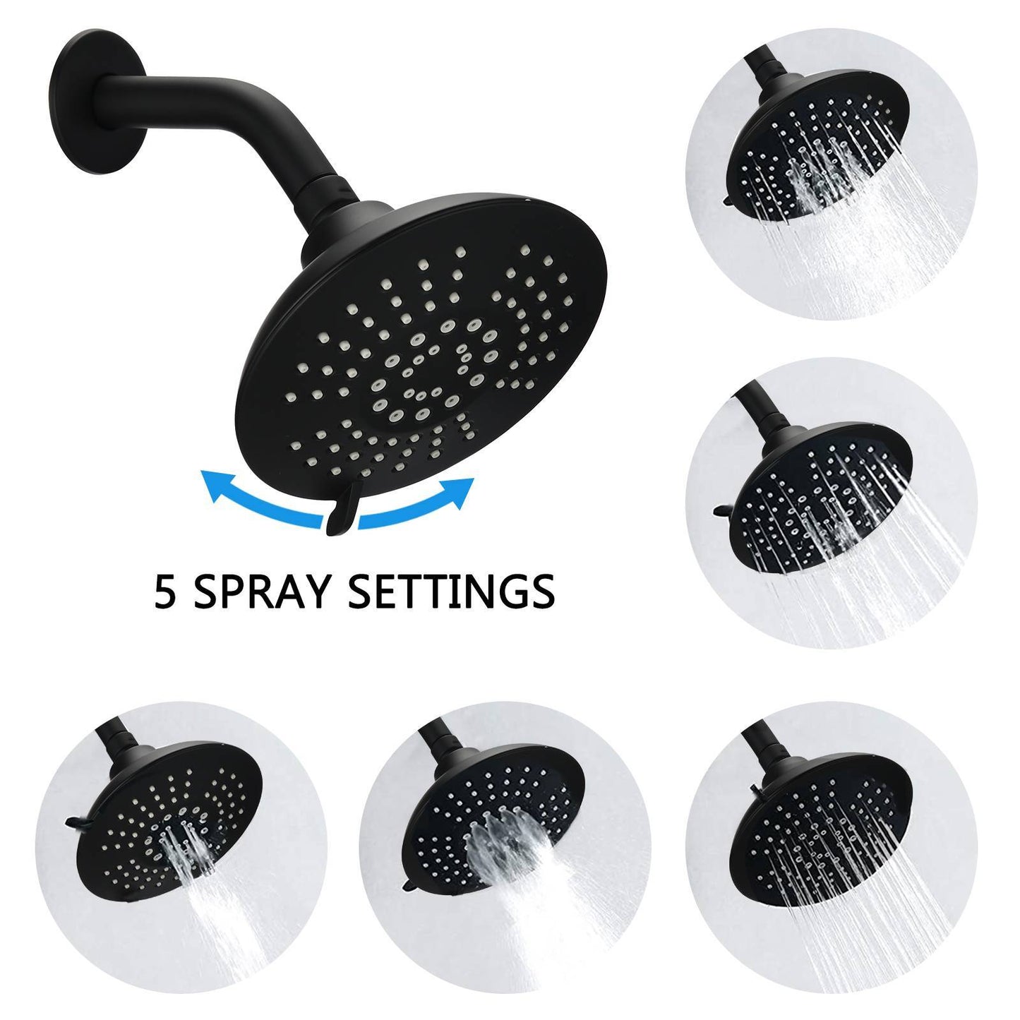 Round Shower System Wall Mounted Rain Mixer Combo Set Inkedjoy