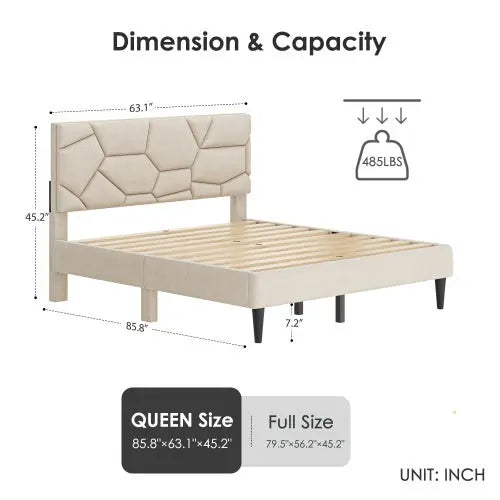 Queen Bed Frame, Linen Storage Headboard, Strong And Stable My Store