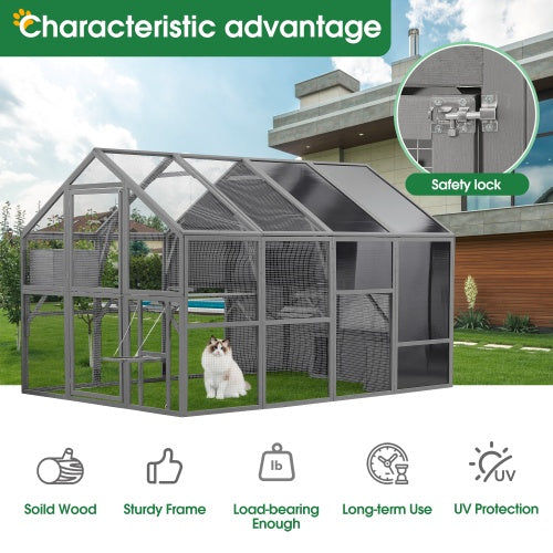 Luxury Cat Cage Outdoor Wooden Cat Fence Patio Large Cat Running House My Store
