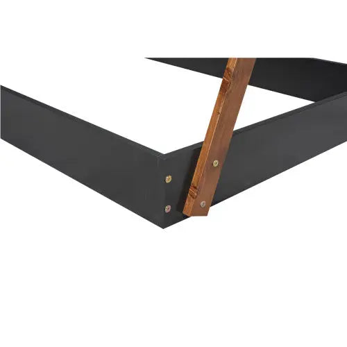 Twin Size Tent Floor Bed With Triangle Structure, Black Brown My Store