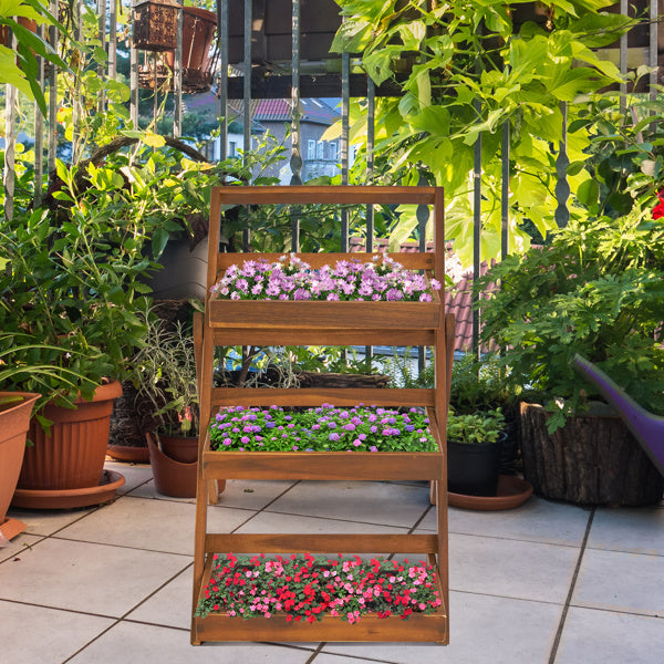 Three-layer Acacia Wood Planting Flower Stand Inkedjoy