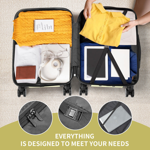 Curved Vertical Pattern Three In One ABS&PC Luggage Inkedjoy