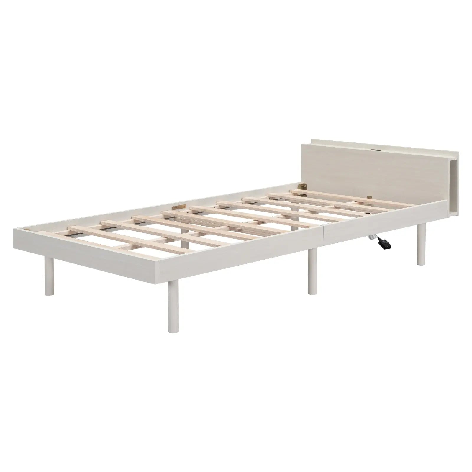 Modern Twin Platform Bed Frame With USB Ports, White Washed Color My Store