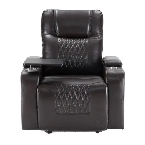 Power Motion Recliner With USB Charging Port And Hidden Arm Storage 2 Convenient Cup Holders Design And 360 Swivel Tray Table,Brown My Store