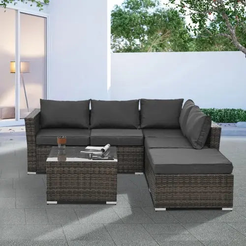 Patio Furniture, Outdoor Furniture, Seasonal PE Wicker Furniture, 4 Set Wicker Furniture With Tempered Glass Coffee Table My Store