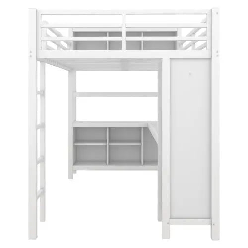 Metal Loft Bed With Wardrobe And L-shaped Desk, Full Size Loft Bed With Storage Cubes And Shelves My Store