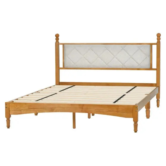 Queen Wood Bed Frame With Upholstered Headboard Wooden Bed My Store