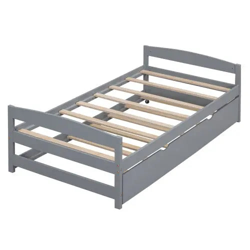 Twin Size Platform Bed With Twin Size Trundle, Gray My Store