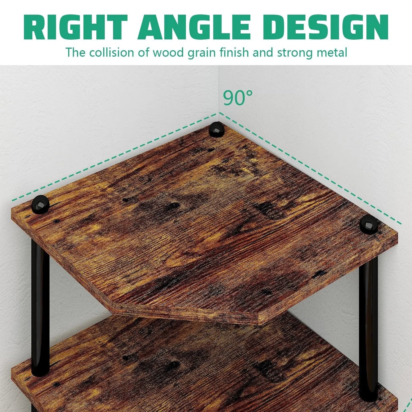 Desk Corner Shelves, Three-tier Corner Storage Shelves, Rustic Brown Shelves Suitable For Small Spaces, Suitable For Home Offices, Kitchens, Bathrooms My Store