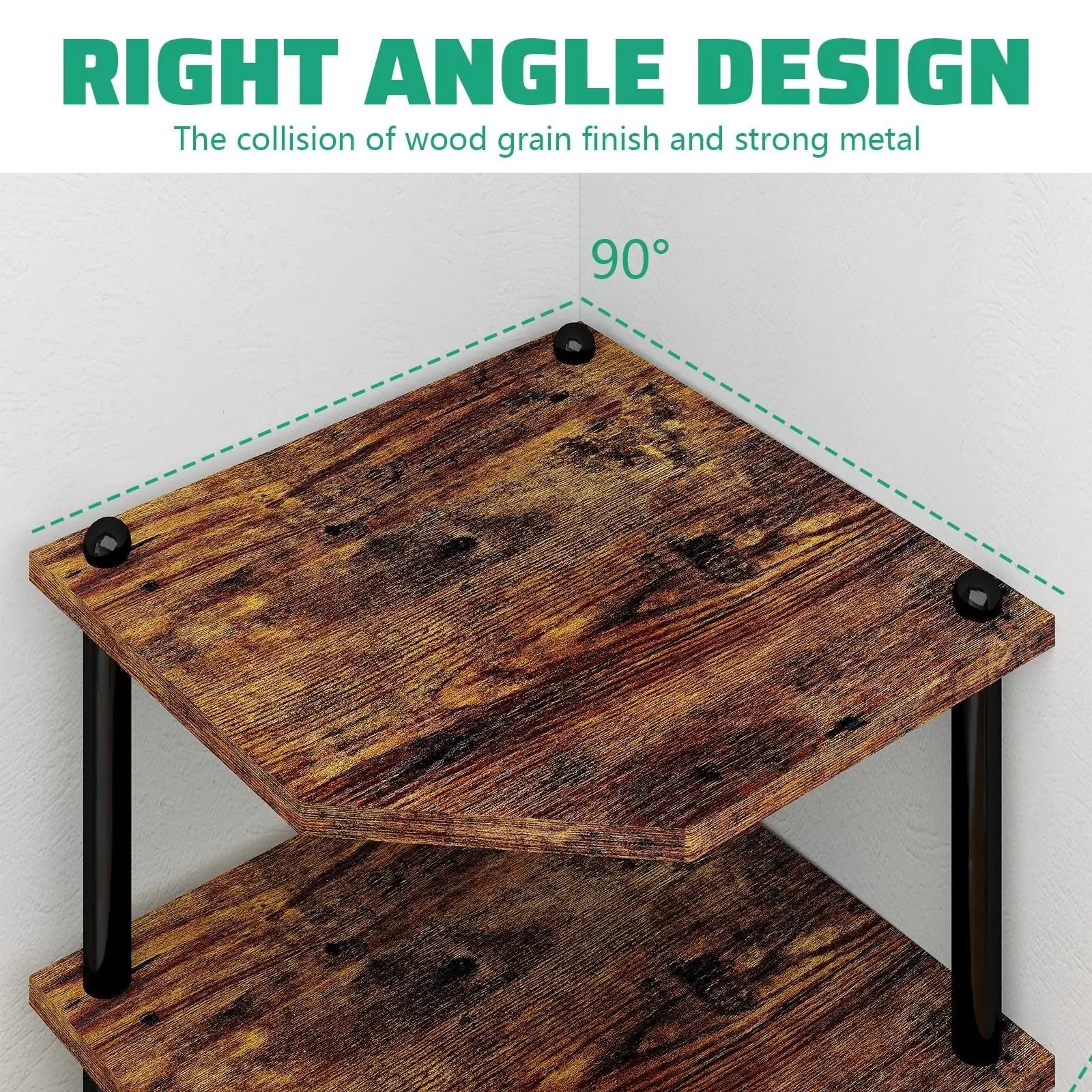 Desk Corner Shelves, Three-tier Corner Storage Shelves, Rustic Brown Shelves Suitable For Small Spaces, Suitable For Home Offices, Kitchens, Bathrooms My Store