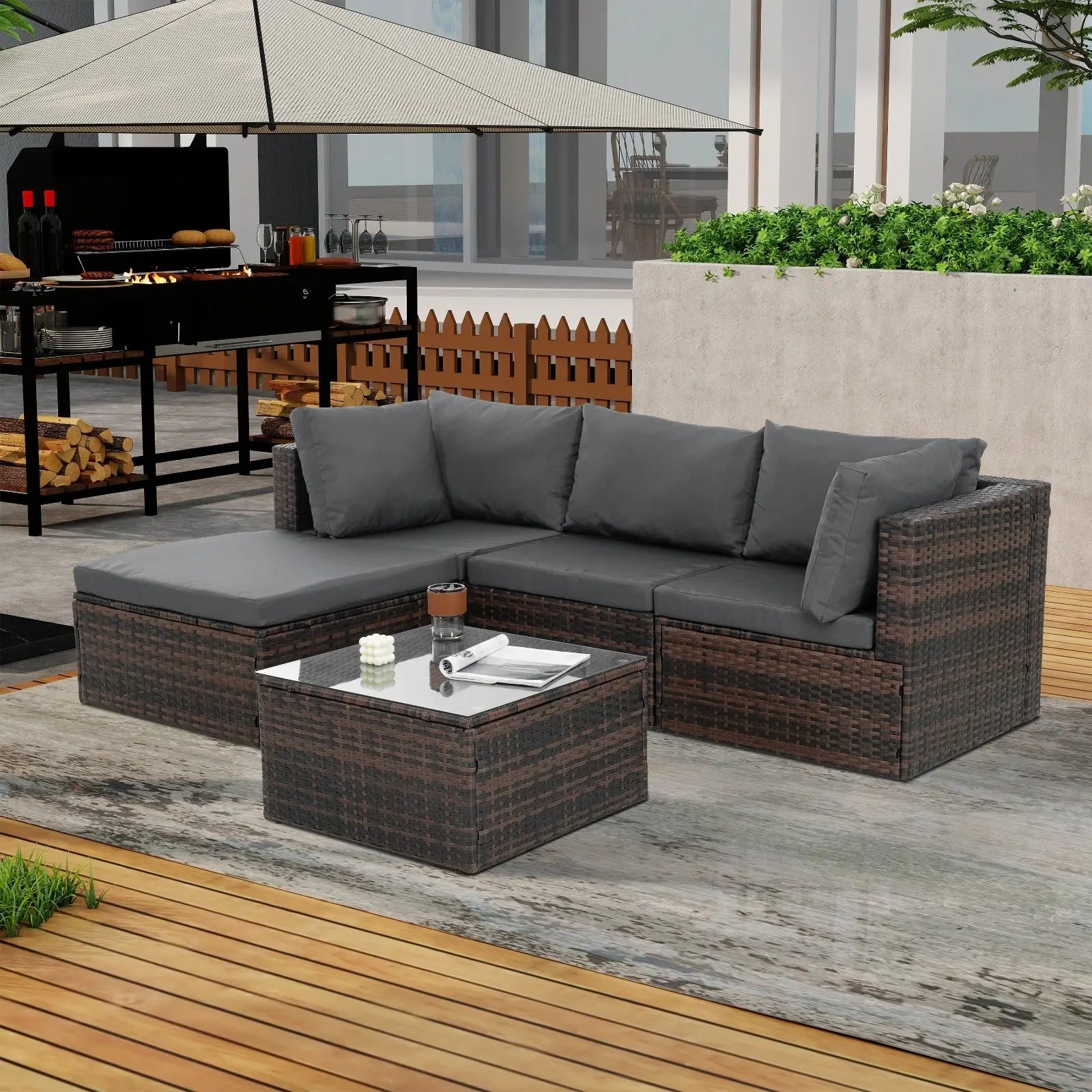 Patio Furniture, Outdoor Furniture, Seasonal PE Wicker Furniture, 5 Set Wicker Furniture With Temper My Store