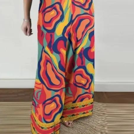 Ladies' Printed V-neck Fashionable Casual Jumpsuit Inkedjoy