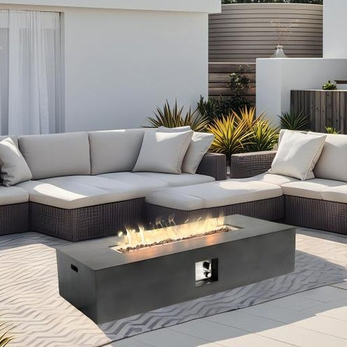 \Large Rectangular Stone Gas Fire Pit With Lava Canopy Inkedjoy