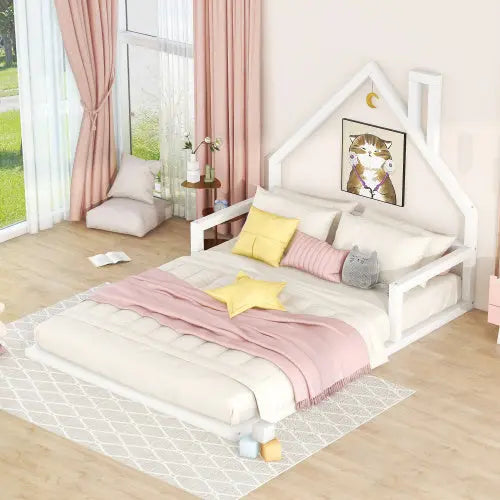 Twin Size Wood Floor Bed With House-shaped Headboard My Store