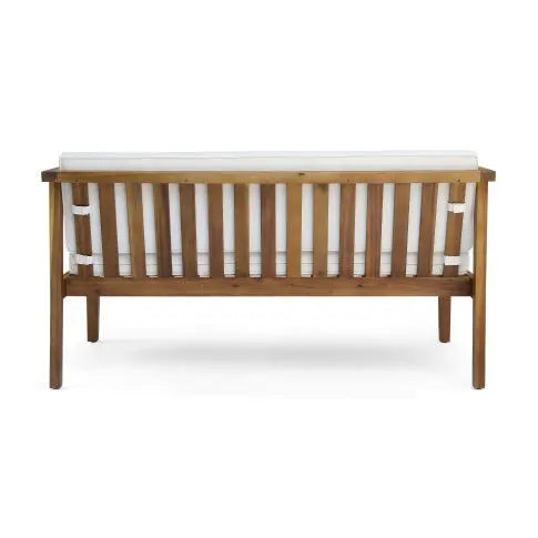 Outdoor 4-Seater Acacia Wood Chat Set With Coffee Table With Cushions, Teak And Beige My Store