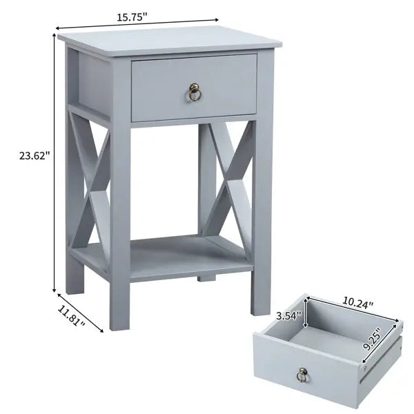 Gray P2 Grade, MDF Spray Paint, Side Cross Type, One Drawer Bedside Cabinet 2pcs My Store