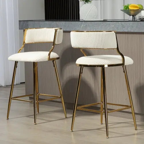 SET OF 2,26 Counter Height Bar Stools Corduroy Kitchen Island Counter Bar Stool With Back,golden Chromed Base And Footrest My Store