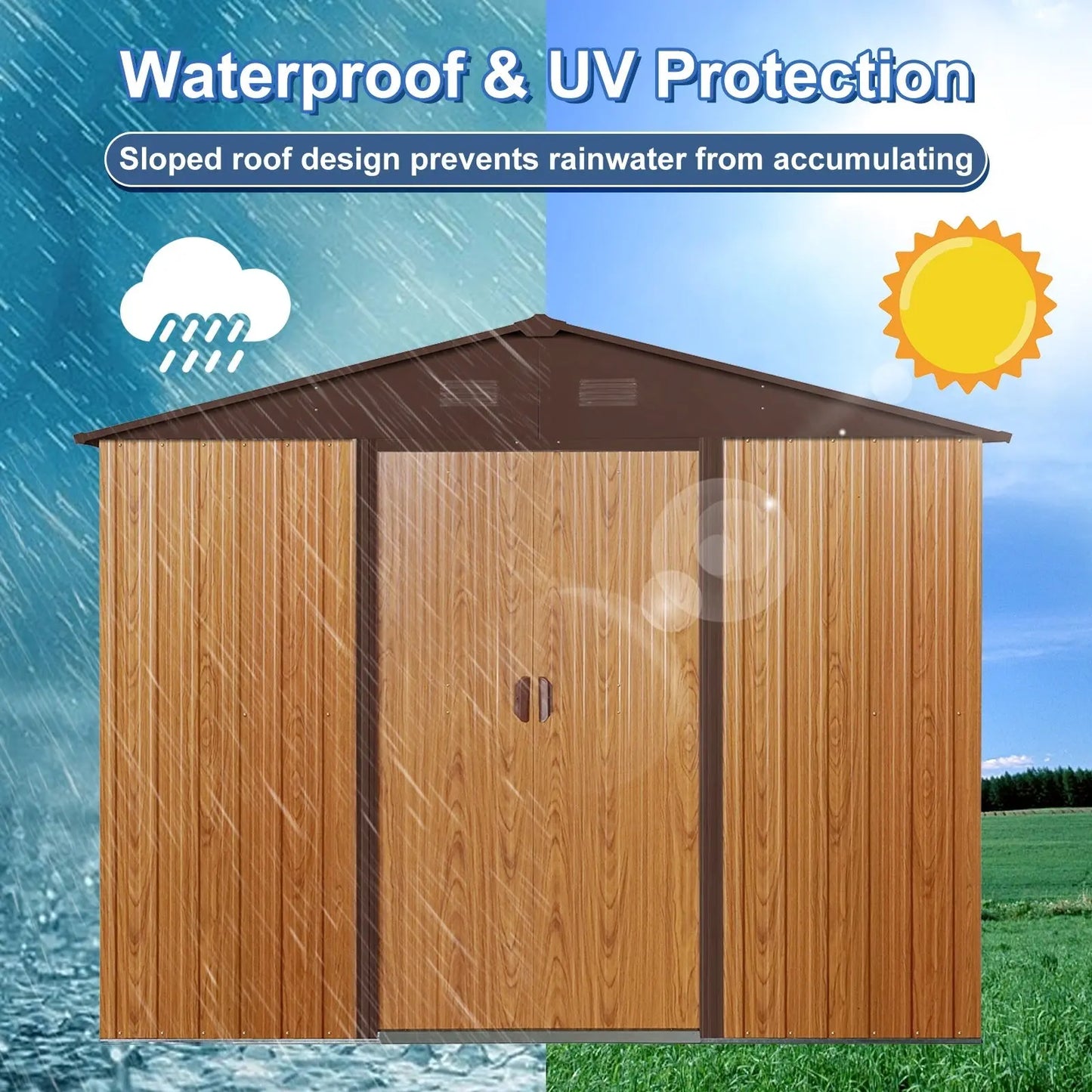 10ft X 8ft Outdoor Metal Storage Shed With Metal Floor Base,Coffee My Store