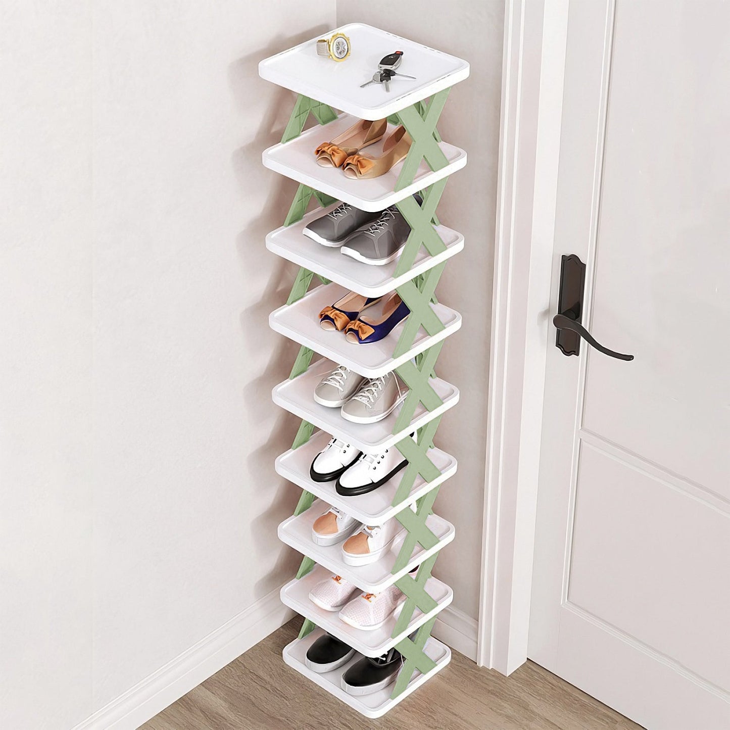 1Pc 9Tier Narrow Entryway Shoe Rack Plastic Vertical Organizer Space Inkedjoy
