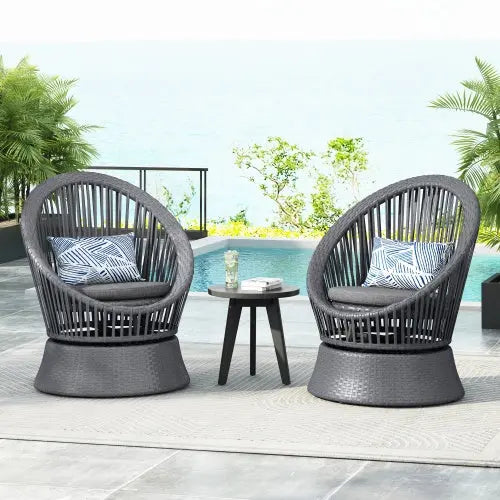 Set Of 2 26.7 Modern Gray Wicker Lounge Chair With Rattan And Iron Frame, Featuring A Stylish Round Design, Perfect For Living Room, Patio, Or Balcony Relaxation My Store