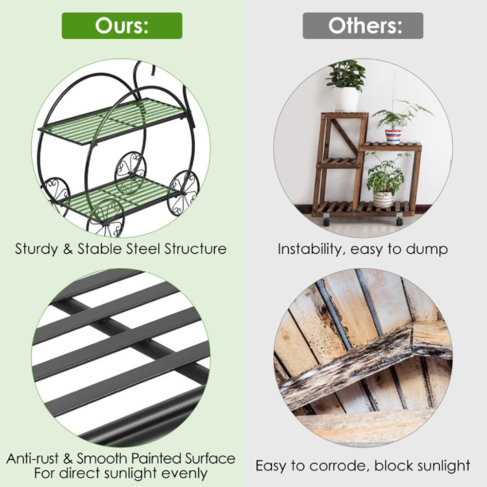 Heavy Duty Metal Flower Cart Plant Stand Inkedjoy