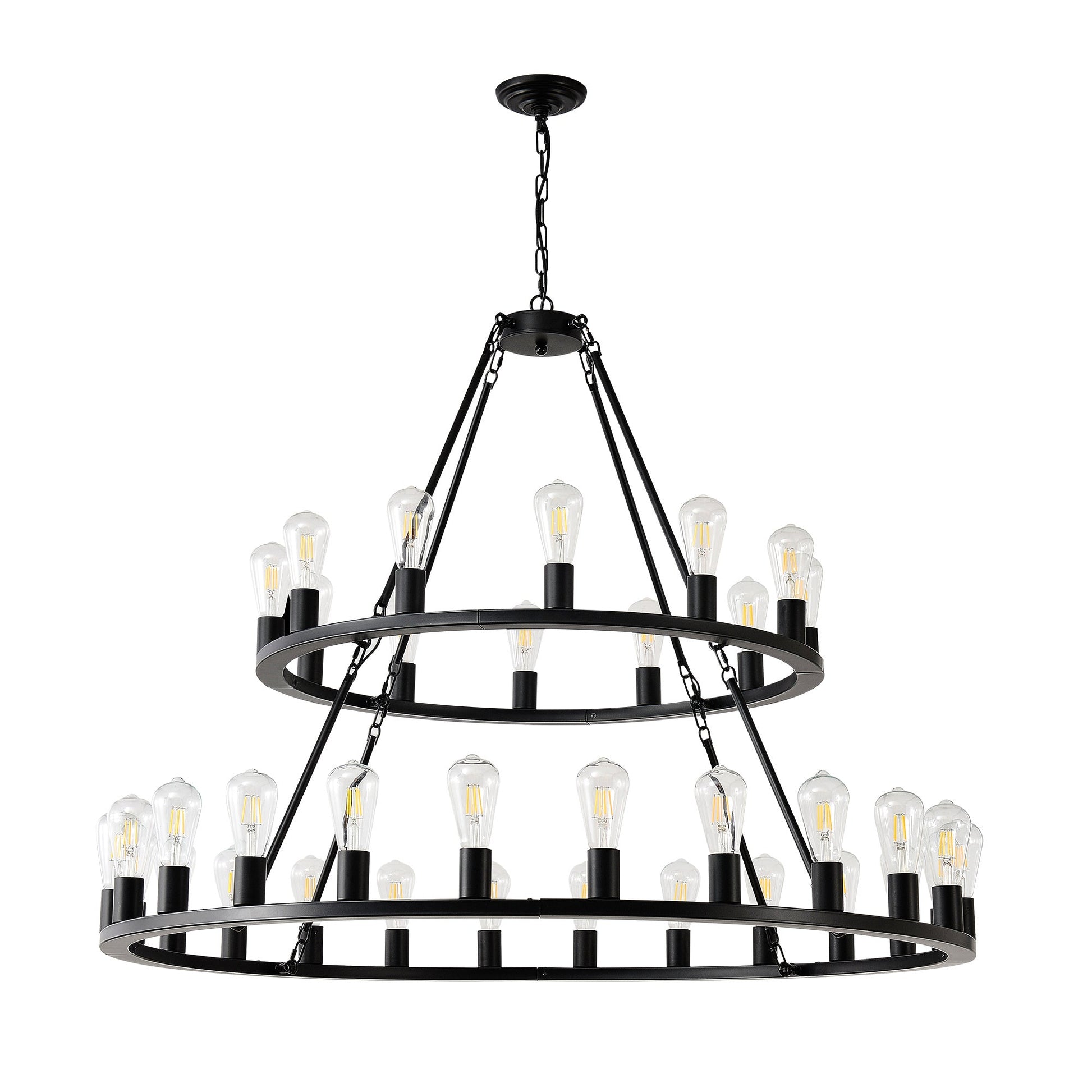 48 Inch Black Extra Large Wagon Wheel Chandelier, 2 Tier 36-Lights No Include Farmhouse Inkedjoy