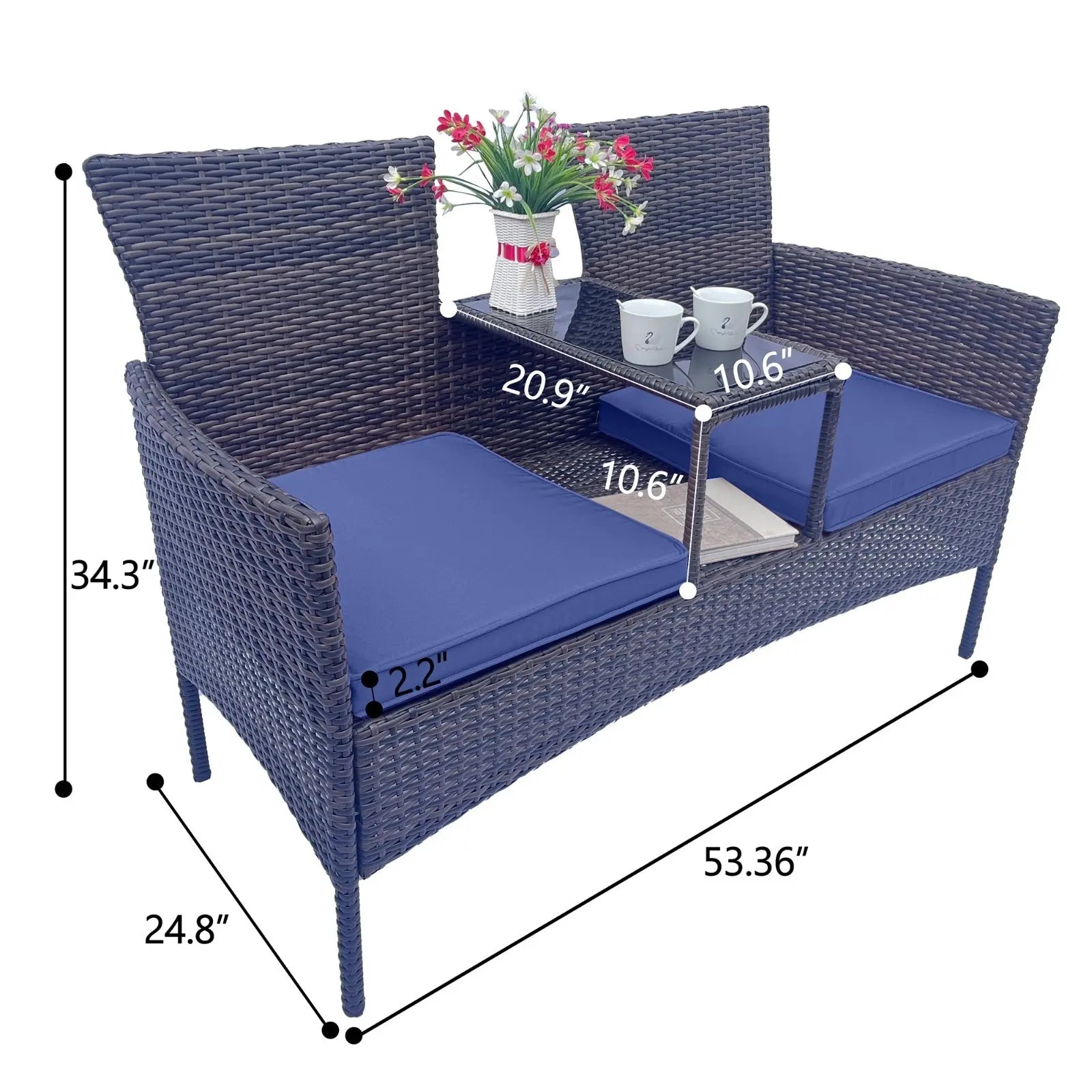 Wicker Patio Conversation Furniture Set, Outdoor Furniture Set With Removable Cushions & Table, Temp My Store