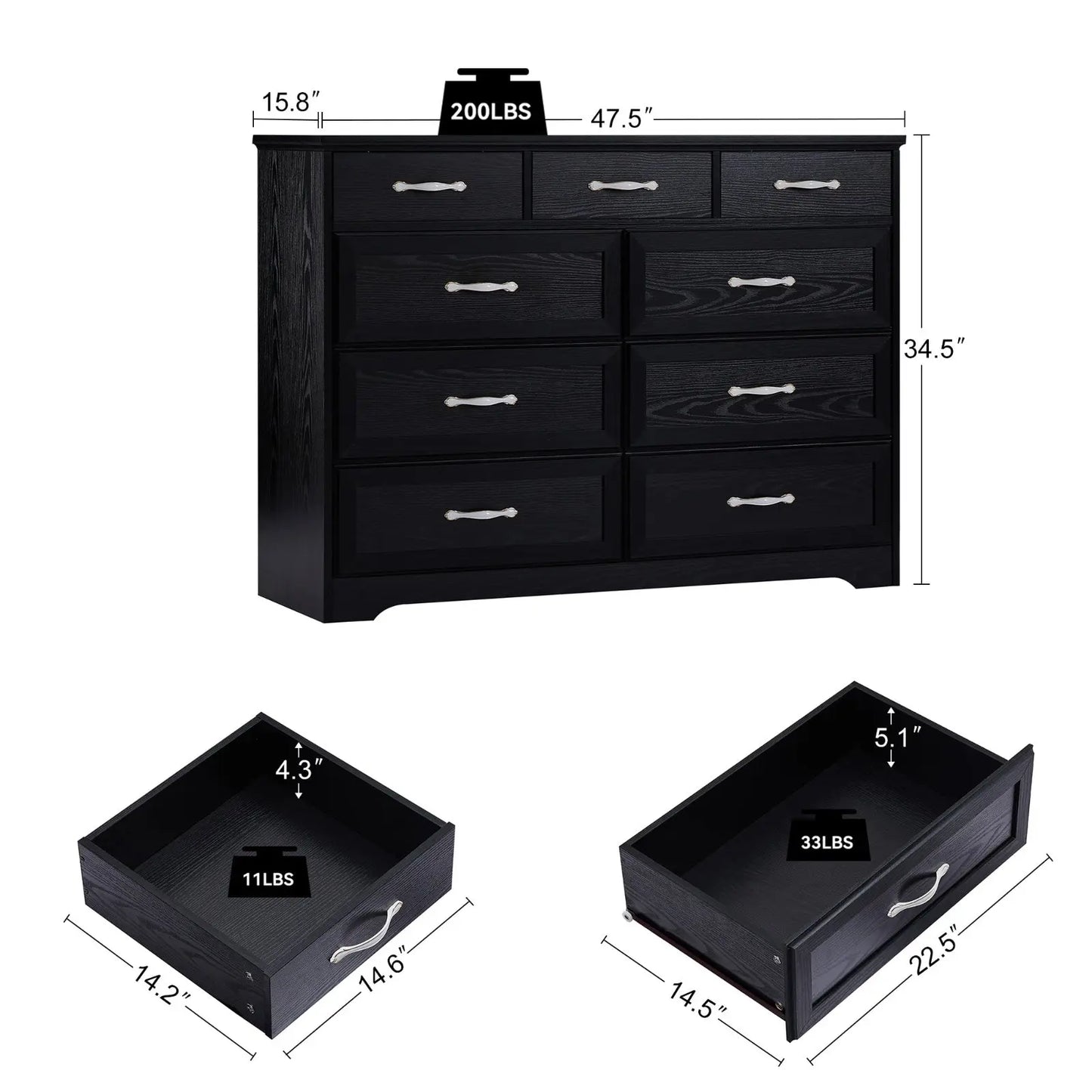 9 Drawer Long Dresser With Antique Handles My Store