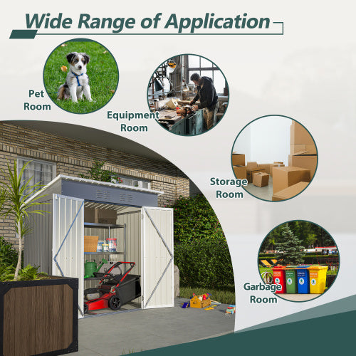 6'x4' Outdoor Metal Storage Shed For Garden Tools Lockable Door With Floor Frame Inkedjoy