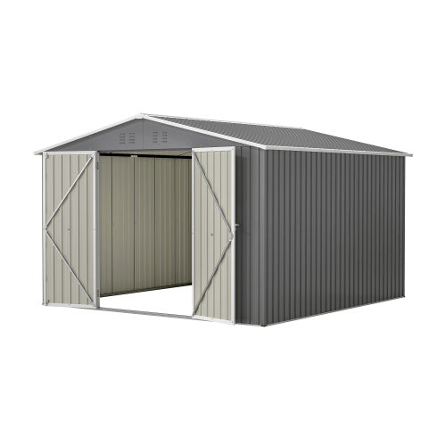 10 X 10 FT Outdoor Storage Shed- Grey Inkedjoy