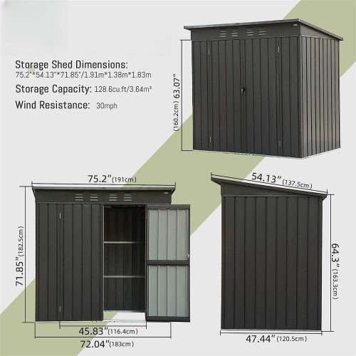 Shed With Sloping Roof Galvanized Steel Frame 6x4ft- Dark Gray Inkedjoy