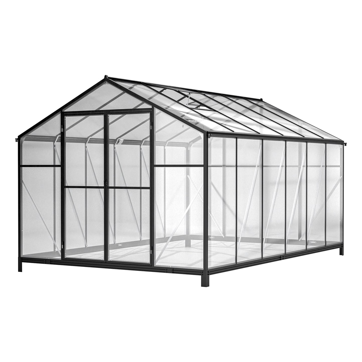 8' X 12' Heavy Duty Poly carbonate Greenhouse With Double Doors And Two Ventilation Windows Inkedjoy