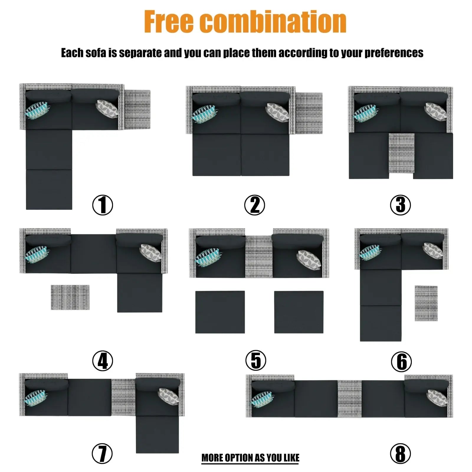 5 Pieces PE Wicker Sectional Sofa Set With Gray Cushion My Store