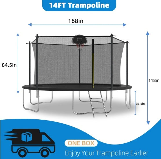 14 FT TRAMPOLINE INSIDE SAFETY NET WITH BASKETBALL HOOP My Store
