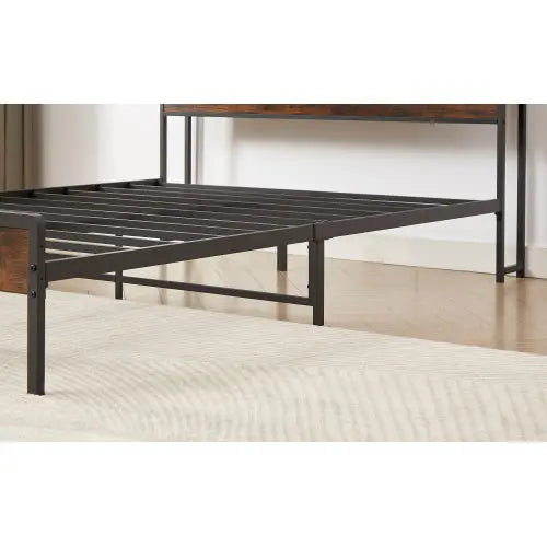 Bed Frame With Charging Station Full Size, Rustic Brown My Store