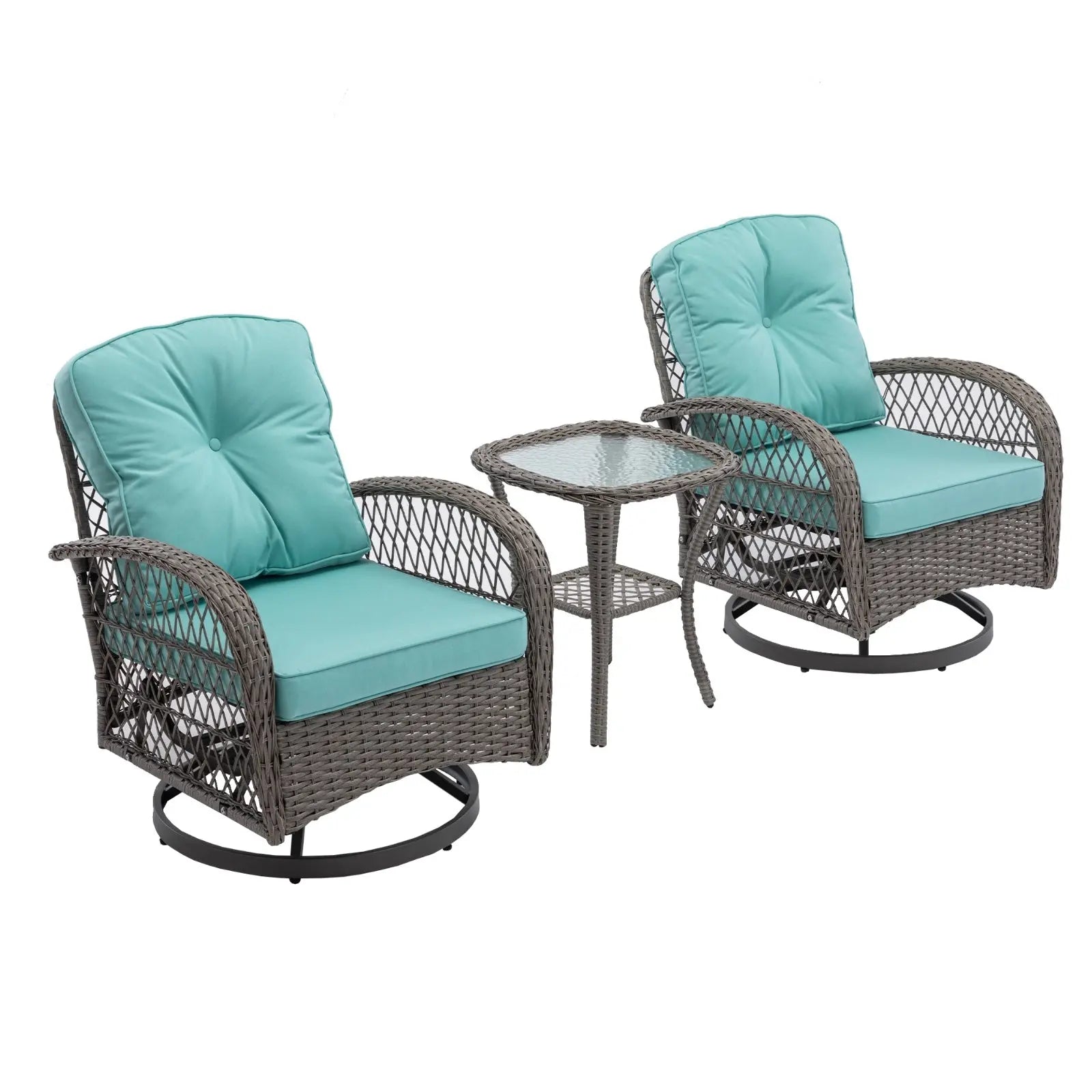 3pc Outdoor Swivel Rocker Patio Chairs 360  Rocking Set With Thick Cushions My Store