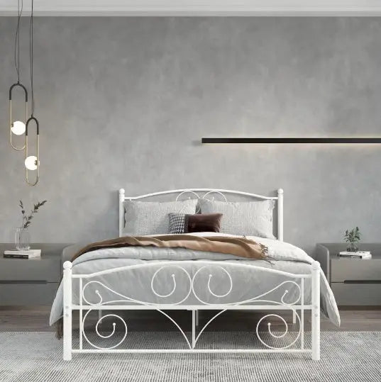 Queen Size Unique Flower Sturdy System Metal Bed Frame With Headboard And Footboard My Store